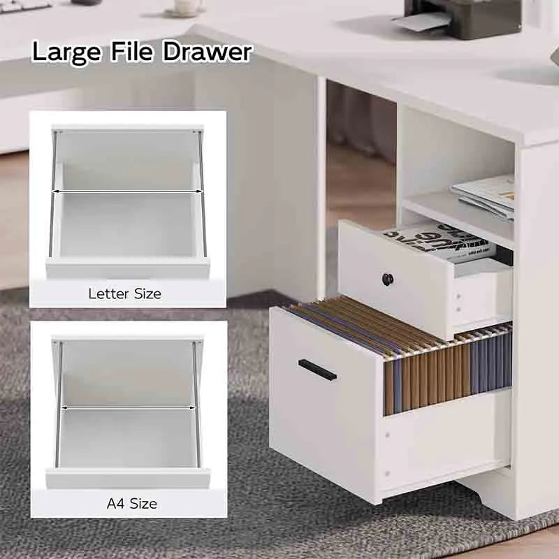 Yoobure 60" L Shaped Desk with File Cabinet, White