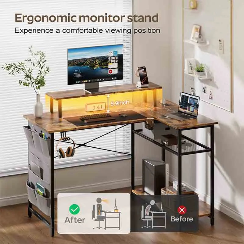 Yoobure 43 Inch Computer Desk with Monitor Stand, Rustic Brown