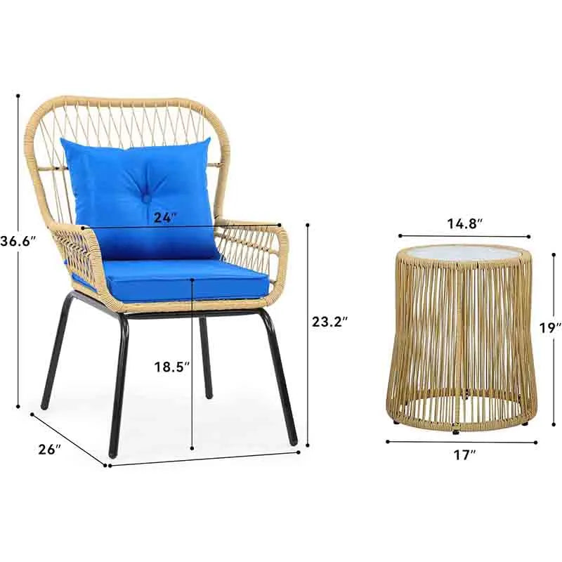 Yoobure 3-Piece Outdoor Patio Furniture Wicker Bistro Set