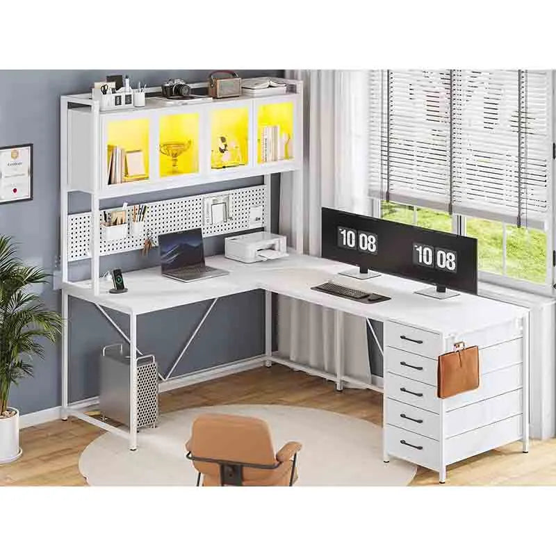 Yoobure L Shaped Desk with Hutch and Storage Shelves, White