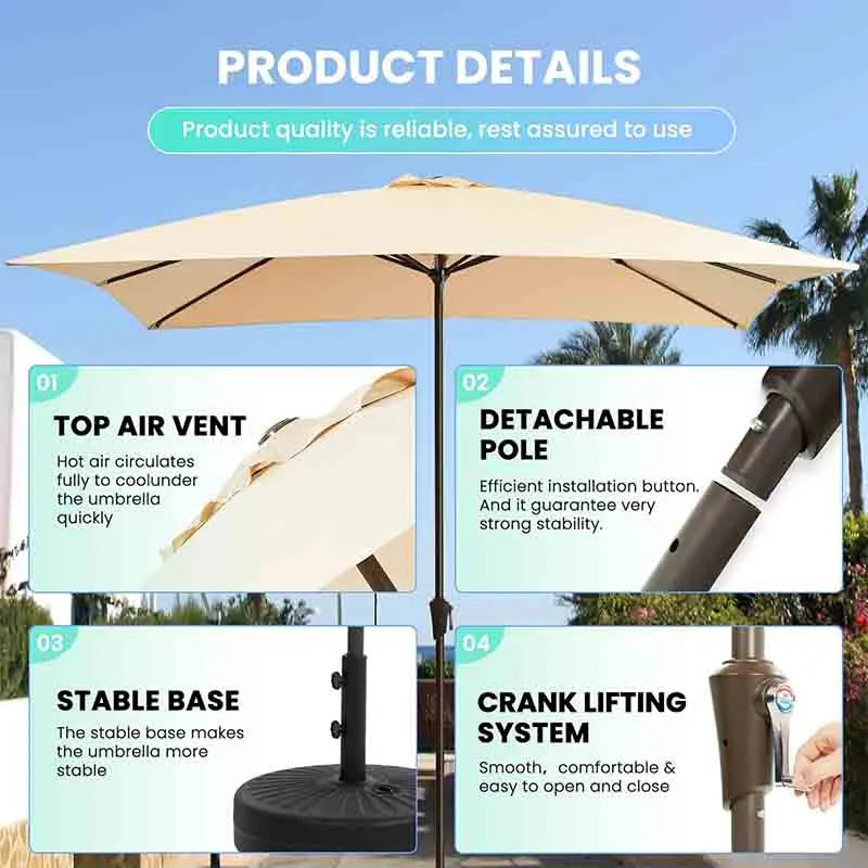 Yoobure Rectangular Patio Umbrella Outdoor Table Umbrella