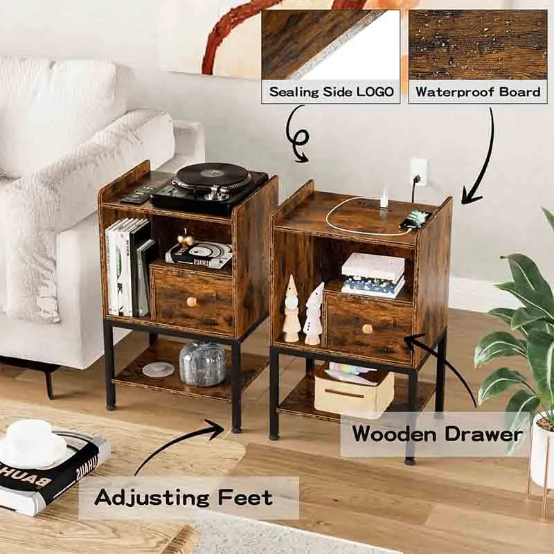 Yoobure Nightstand with Charging Station and Storage Drawer