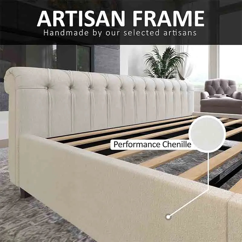 Yoobure King Size Platform Bed Frame, Chenille Upholstered