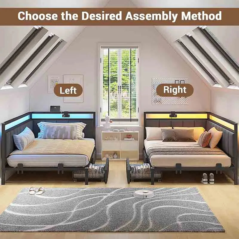 Yoobure Corner Bed Frame with Storage Drawers, Twin Daybed