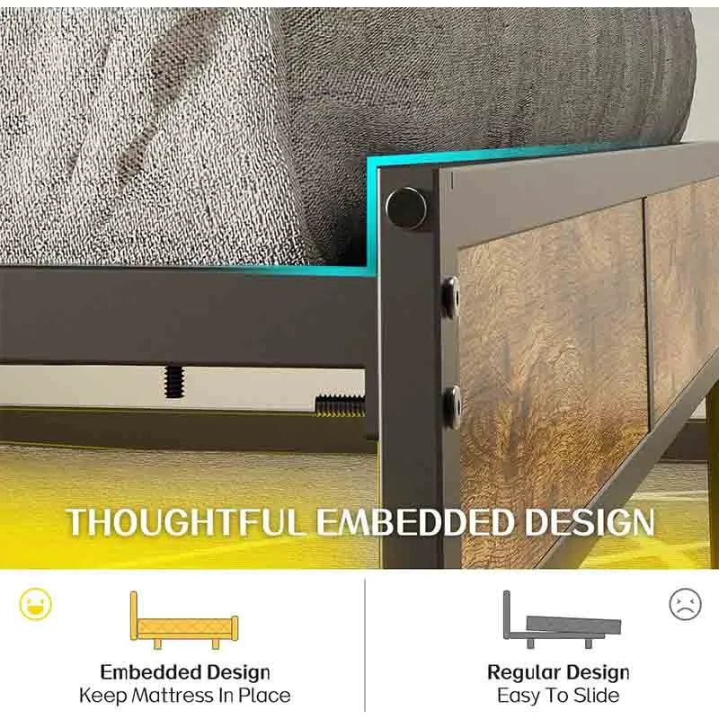 Yoobure Queen Size Bed Frame with Charging Station Headboard