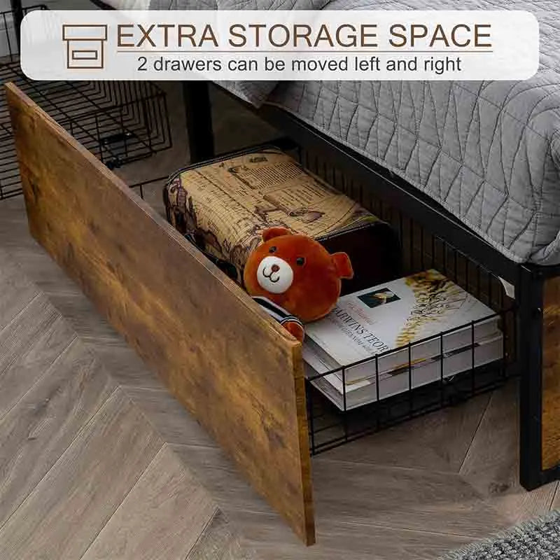 Yoobure Twin XL Bed Frame with 2 XL Storage Drawers
