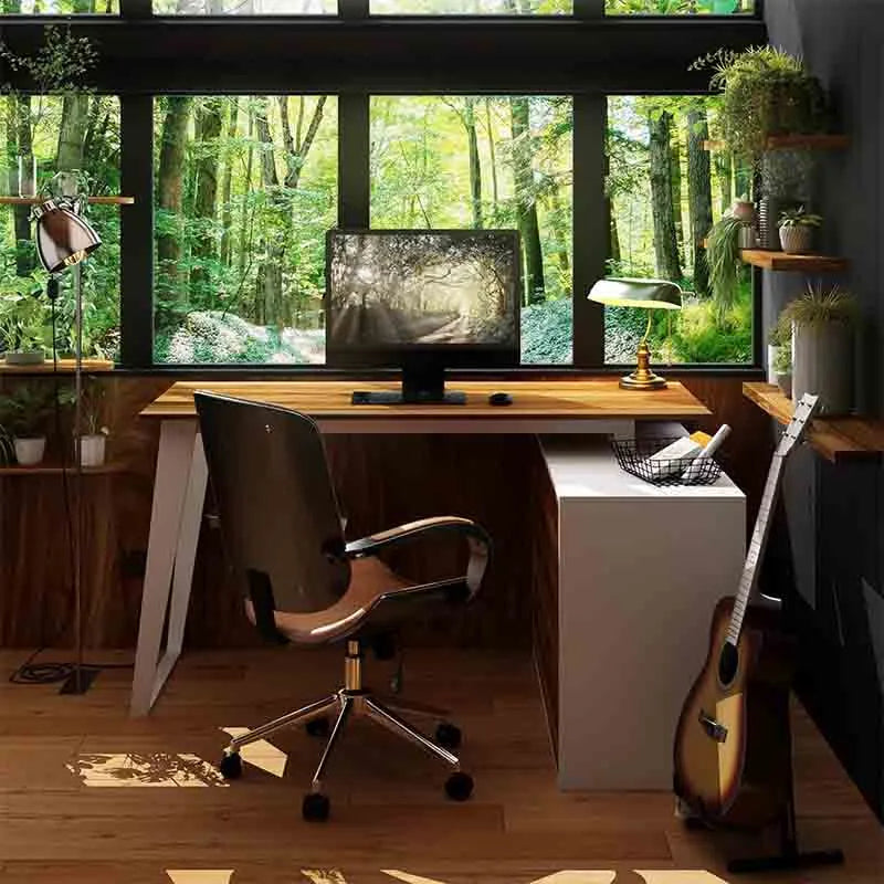 Yoobure 55 Inch L-Shaped Table with Storage Cabinet, White & Brown