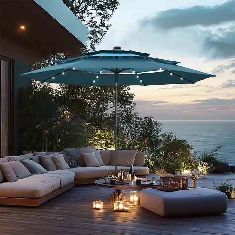 Yoobure Patio Umbrella with Solar Lights Outdoor 3 Tier