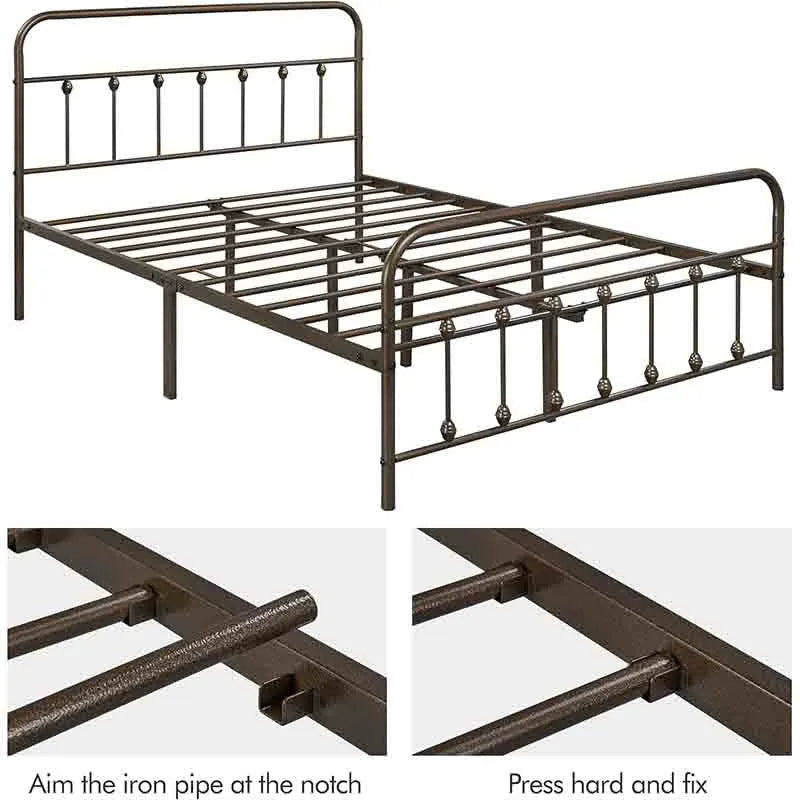 Yoobure Classic Metal Bed Frame with Iron-Art Headboard