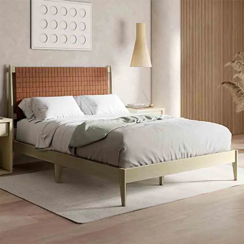 Yoobure Queen Bed Frame with Woven Leather Vegan Headboard