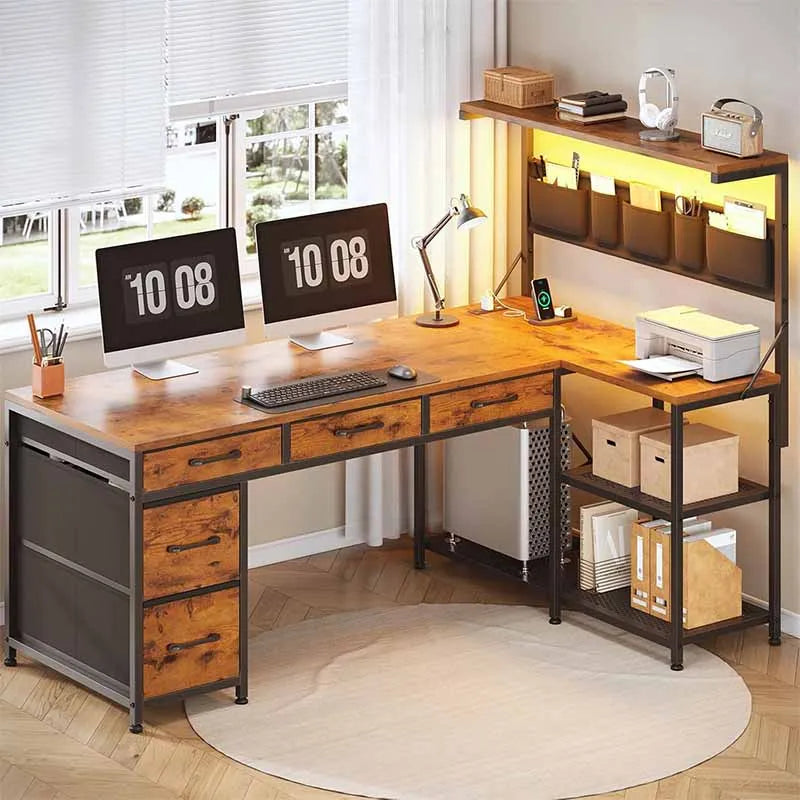 47.2” Gaming Desk with LED Lights, Rustic Brown