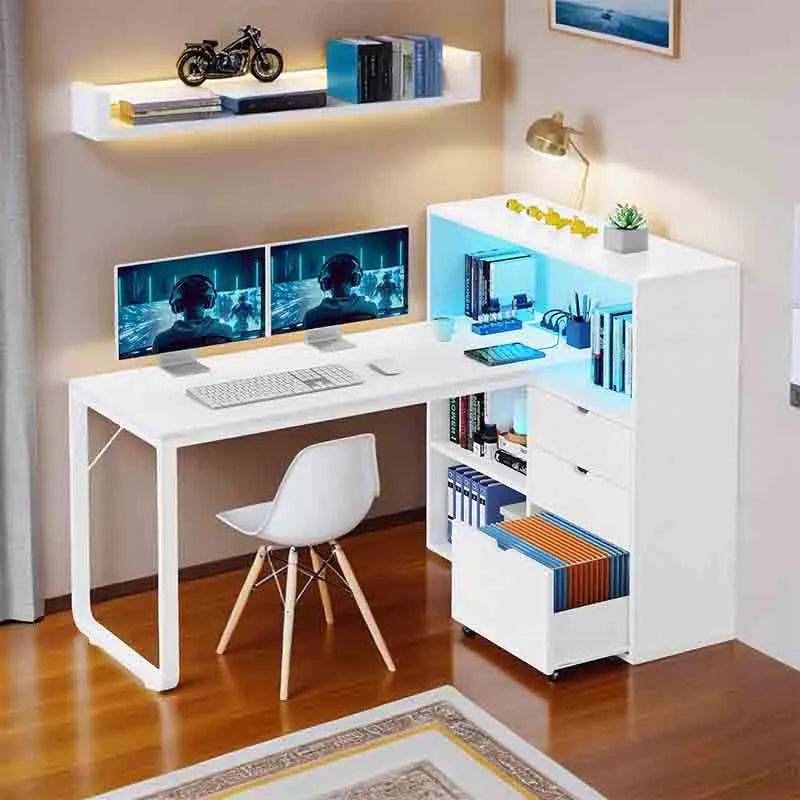 Yoobure 55" Corner Computer Desk with Bookshelf & Power Outlets