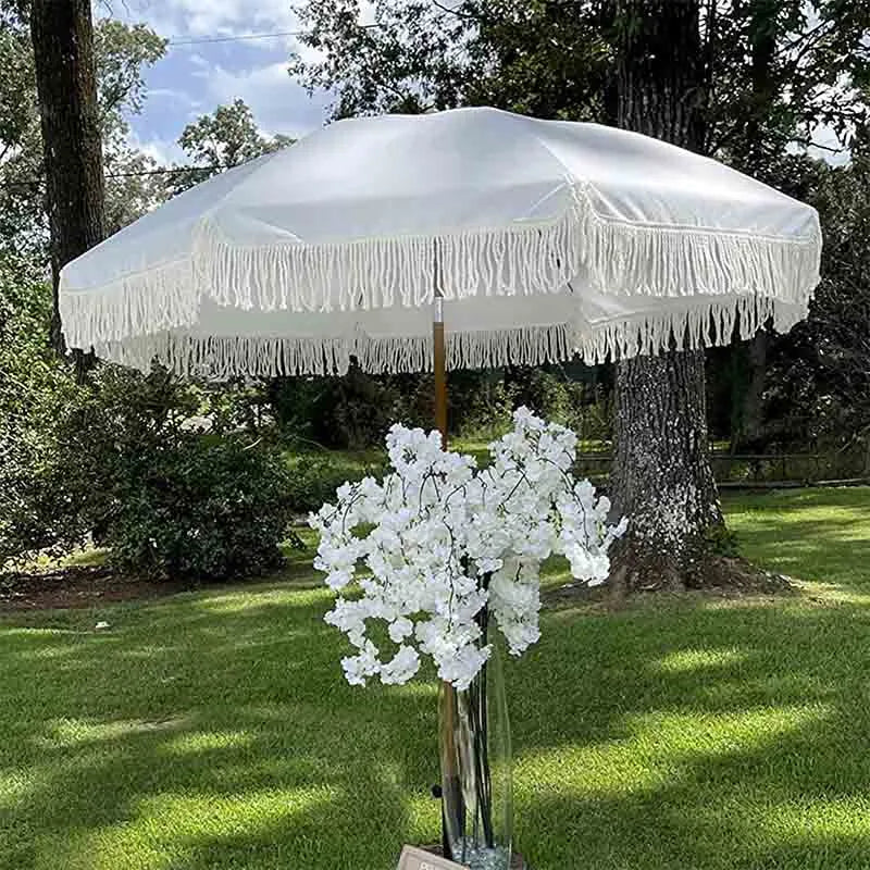 Yoobure Patio Umbrella with Fringe Outdoor Tassel Umbrella