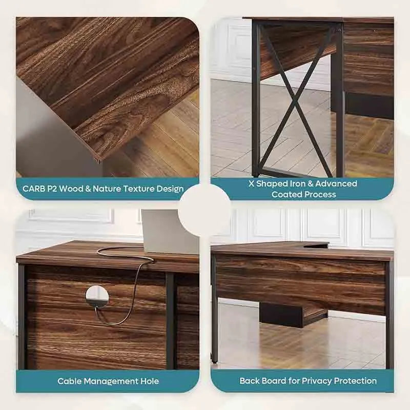 Yoobure Lift Top L Shaped Desk with File Drawer, Walnut