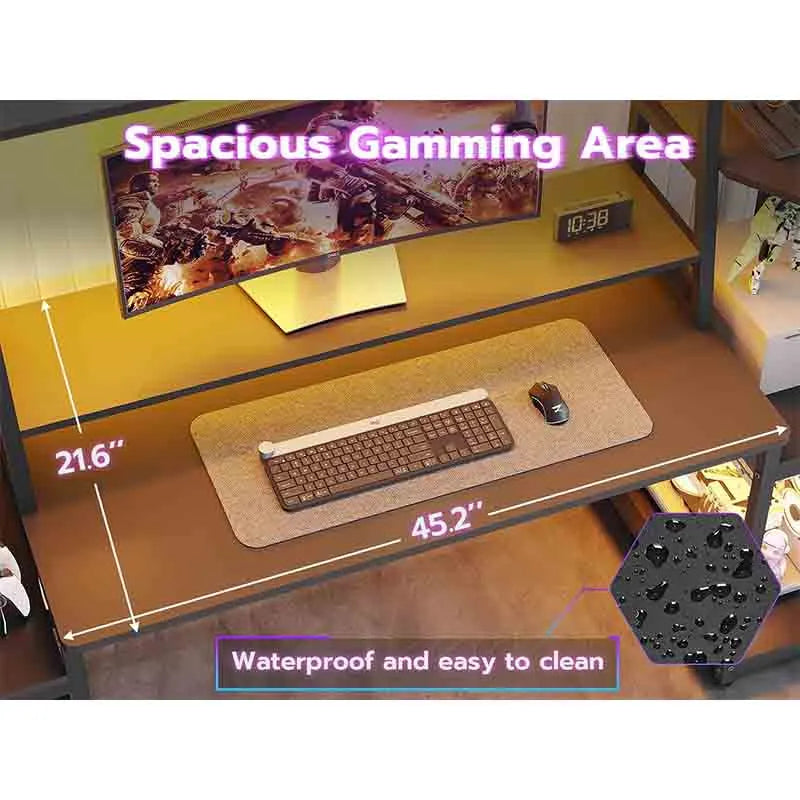 Yoobure Gaming Desk with LED Lights and Hutch