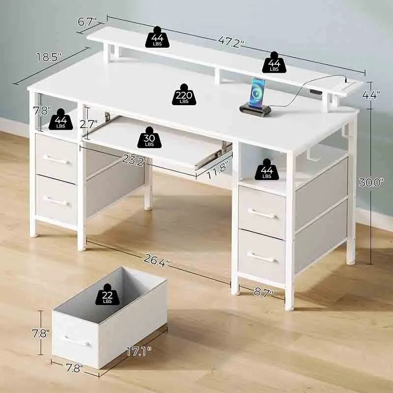 Yoobure Computer Desk 47.2" with LED Lights & Power Outlets