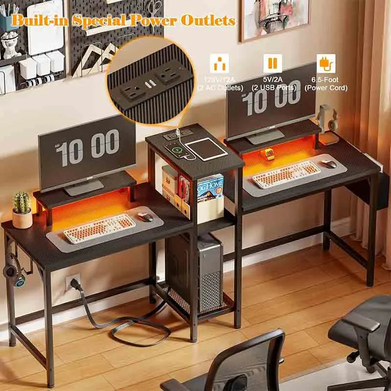 Yoobure 2 Person Gaming Desk with LED Lights Computer Desk
