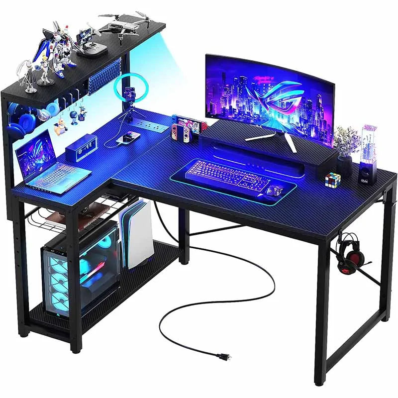Small Gaming Desk with Power Outlets & Pegboard, Black