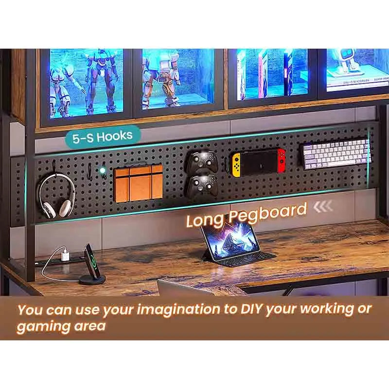 Yoobure L Shaped Desk with Hutch and Storage Shelves, Brown