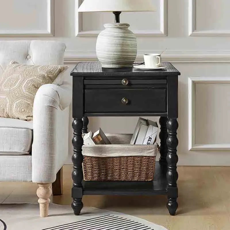 Yoobure End Table with Outlets Solid Wood Nightstand