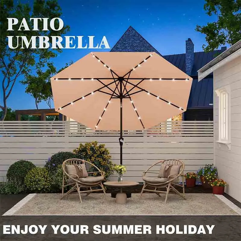 Yoobure 9FT Solar Umbrella LED Patio Umbrella for Garden