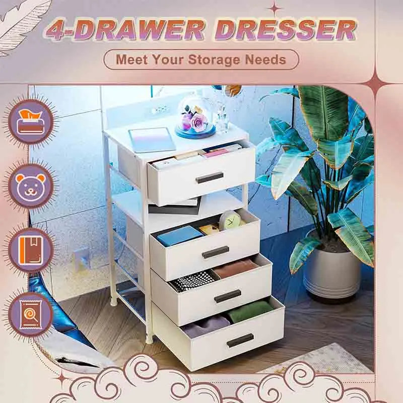 Yoobure 4 Drawer LED Nightstand with Charging Station