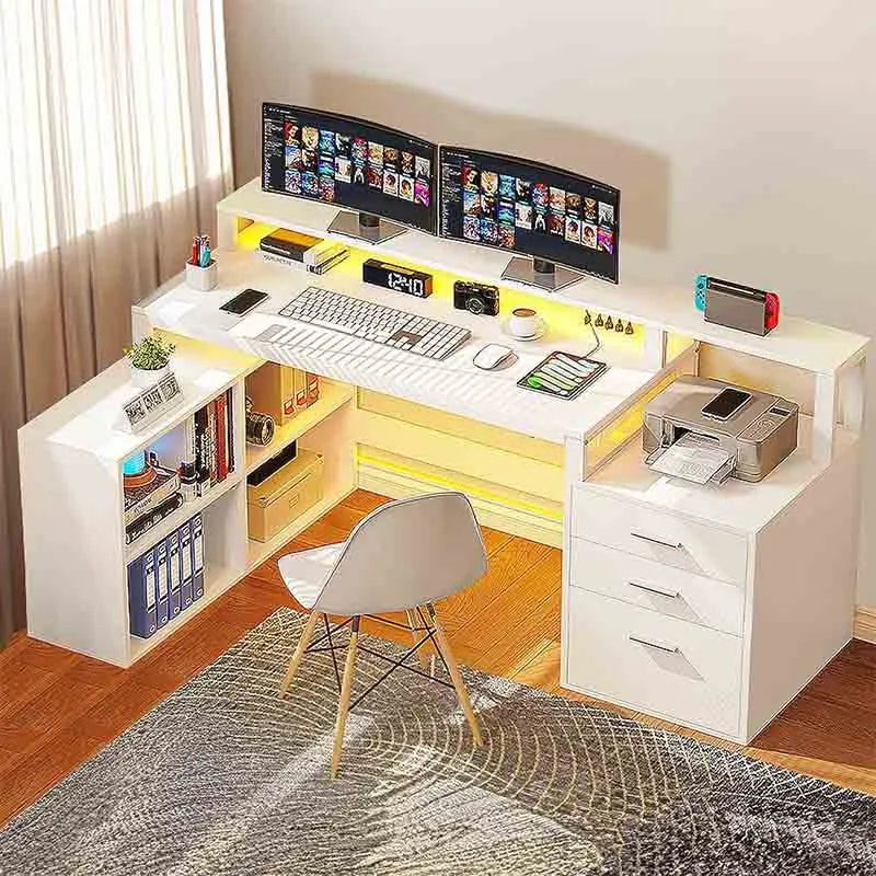 Yoobure L Shaped Desk with Drawers, 65" Computer Desk