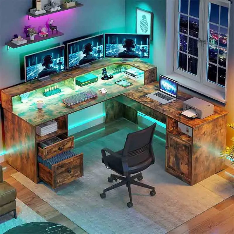 Yoobure 60" Corner Computer Desk with Power Outlets & Lift Top