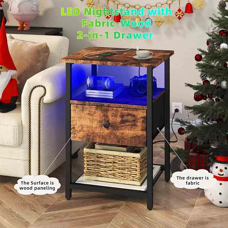 Yoobure LED Nightstands Set of 2 with Charging Station