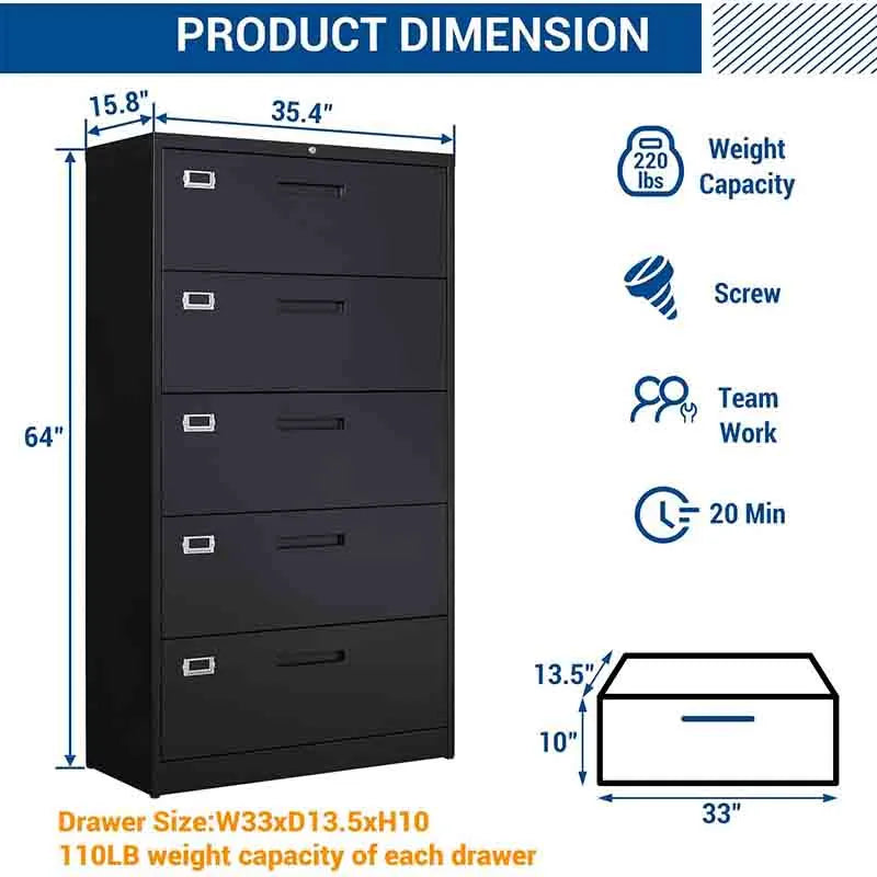 Yoobure File Cabinet with 5 Drawers Metal Filling Cabinets
