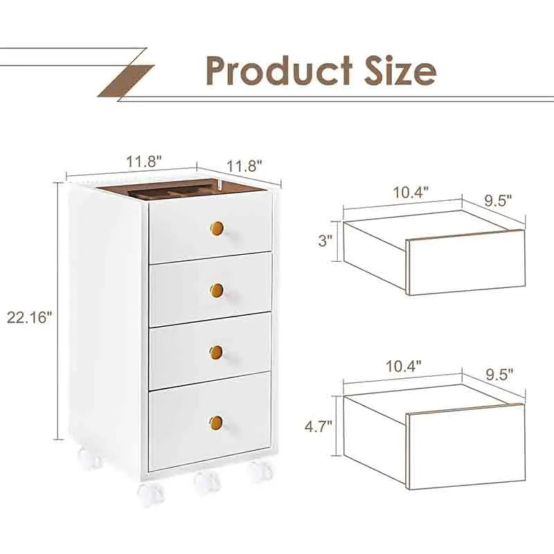 Yoobure Nightstand 4 Drawers Dresser Roller Storage Cabinet