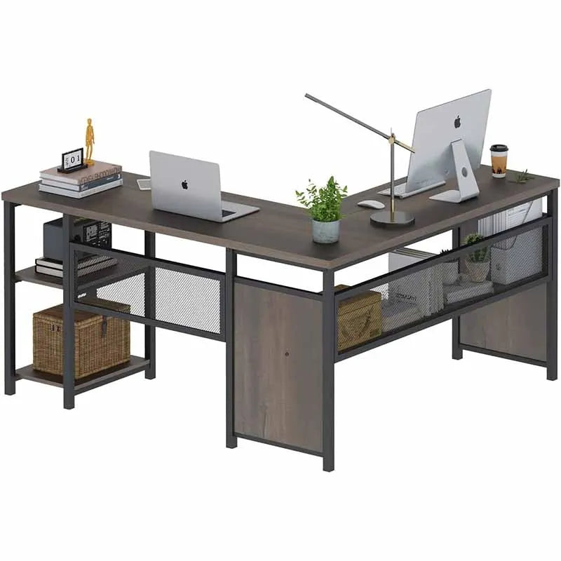 Yoobure Industrial Reversible Home Office Corner Desk, Walnut