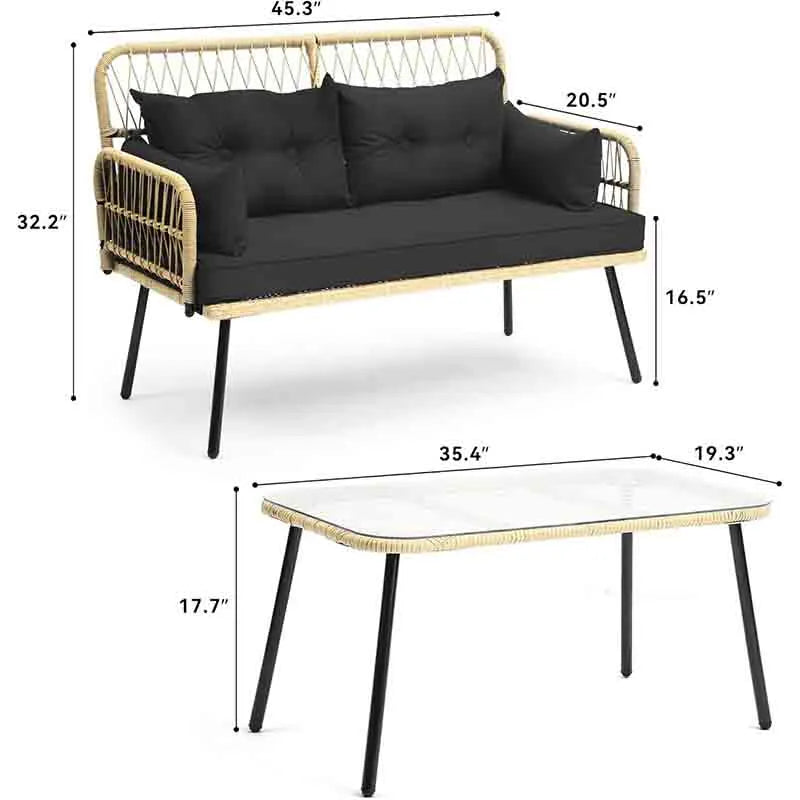 Yoobure 2-Piece Patio Furniture Wicker Outdoor Loveseat