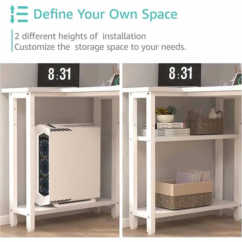 Yoobure L-Shaped Teen PC Desks with Fabric Drawer, White