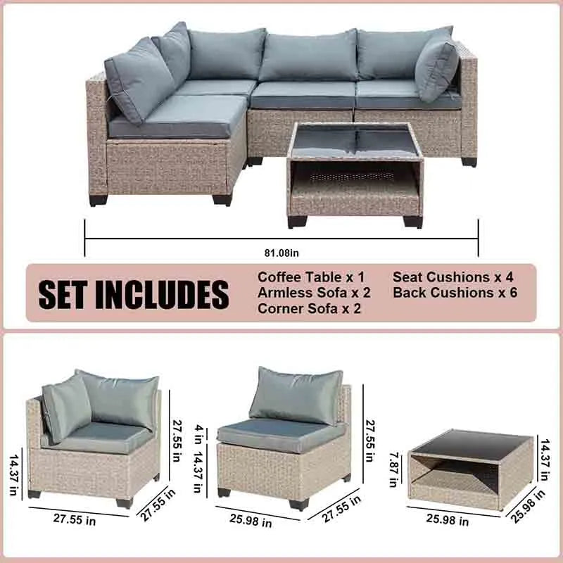 Yoobure 5-Piece Patio Furniture Set Sectional Sofa