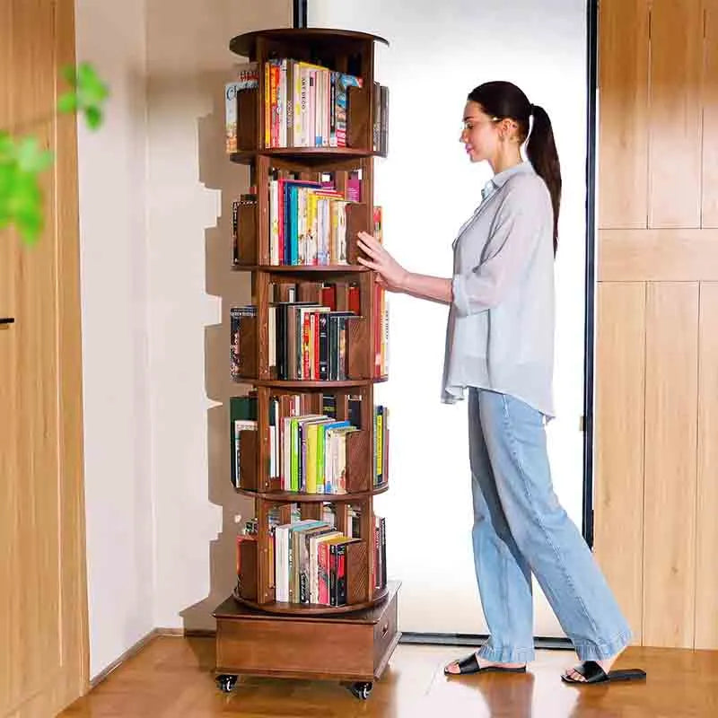 Yoobure Solid Wood Rotating Bookshelf 360° Display Bookcase