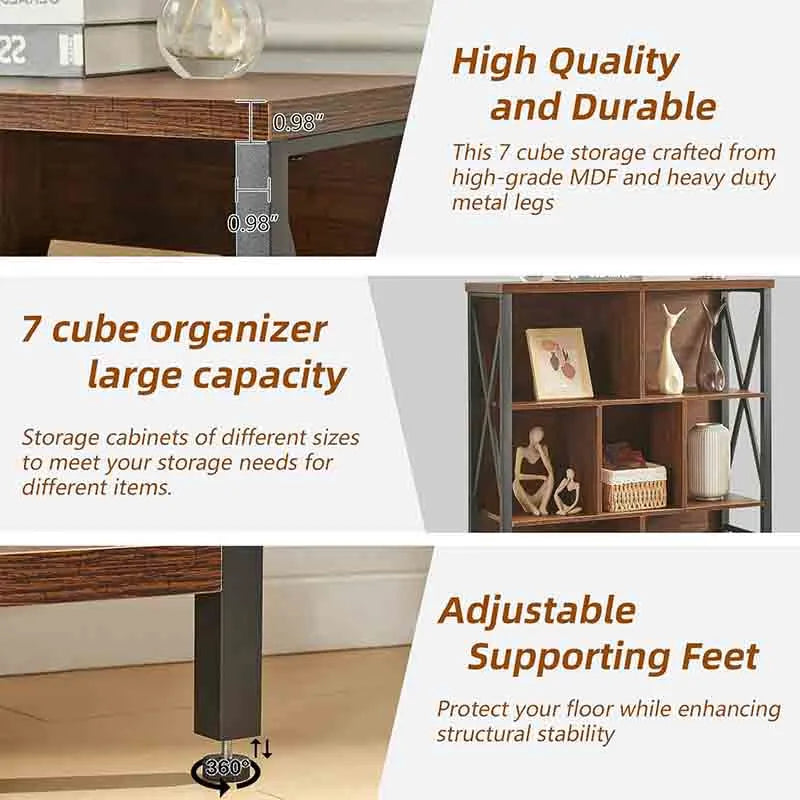 Yoobure Cube Bookshelf with Storage, Rustic Book Shelf