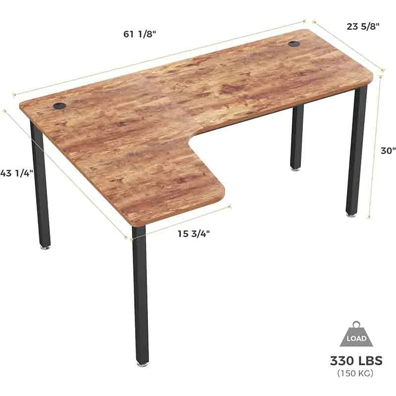 Yoobure 60 Inch Rustic Brown Corner L Shaped Computer Desk
