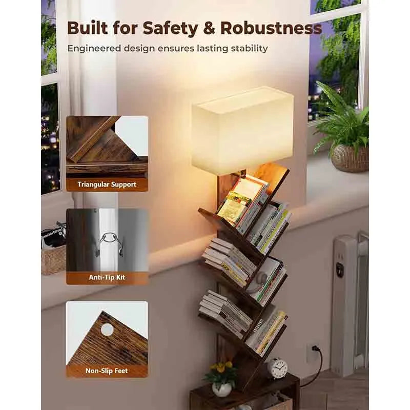 Yoobure 6 Tier Tree Bookshelf with Light, Bookcase Tower