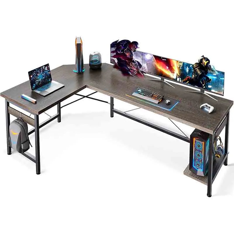 66" L Shaped Larger Gaming Desk, Gray Oak
