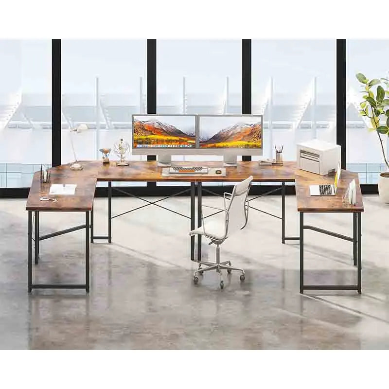 Yoobure Corner Desk Gaming Table for Home Office, Rustic Brown