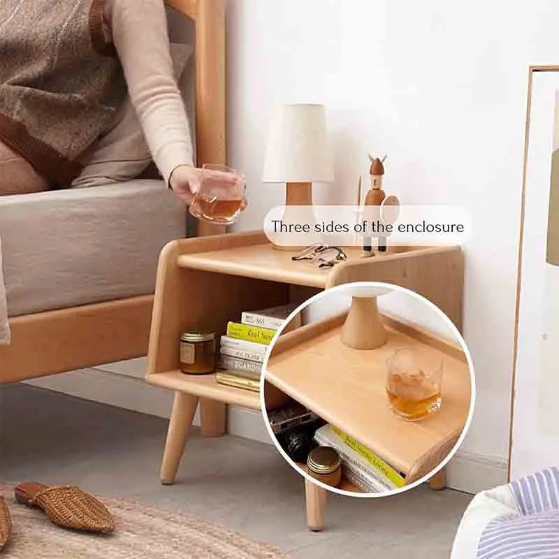 Yoobure Short Nightstand Solid Wood Nightstand with Storage