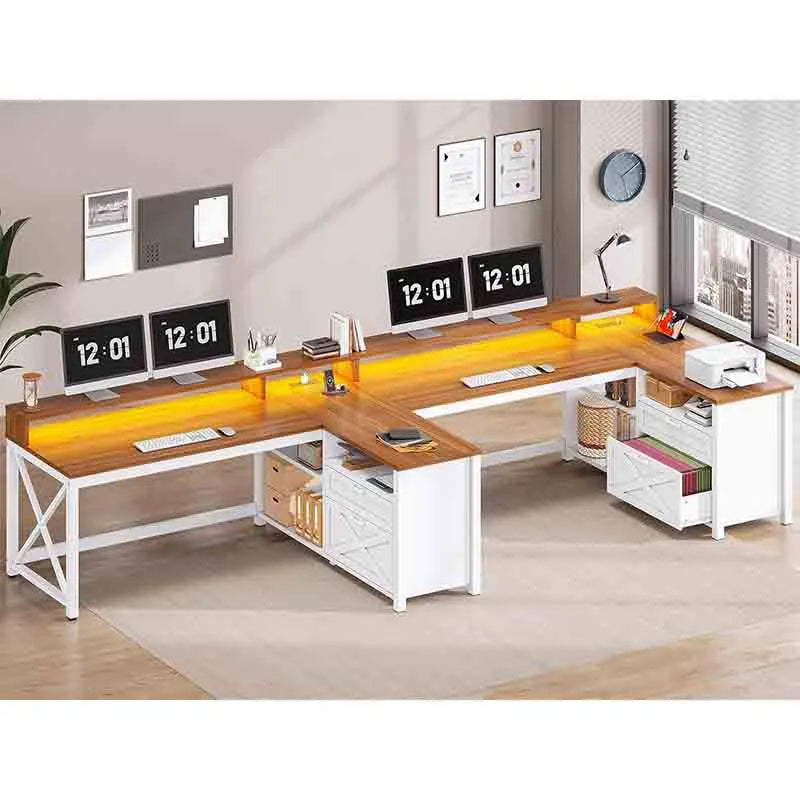 Yoobure 55" Home Office Desk with Drawers and Storage Shelves, Brown