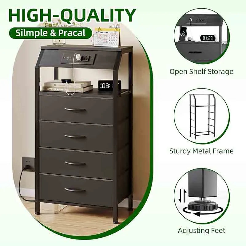 Yoobure Nightstand with Charging Station and 4 Drawers