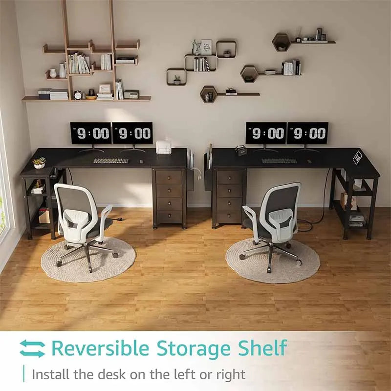 Yoobure L-Shaped Teen PC Desks with Fabric Drawer, Black