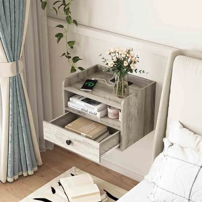Yoobure Floating Nightstand Set of 2 with Charging Station and Drawer