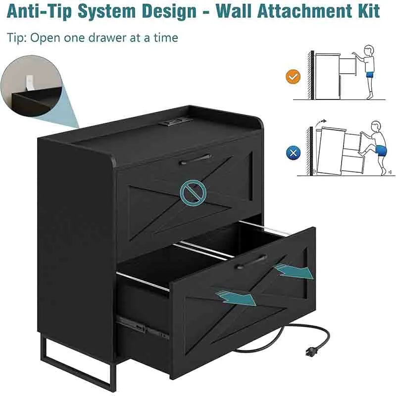 Yoobure Lateral File Cabinet with Charging Station