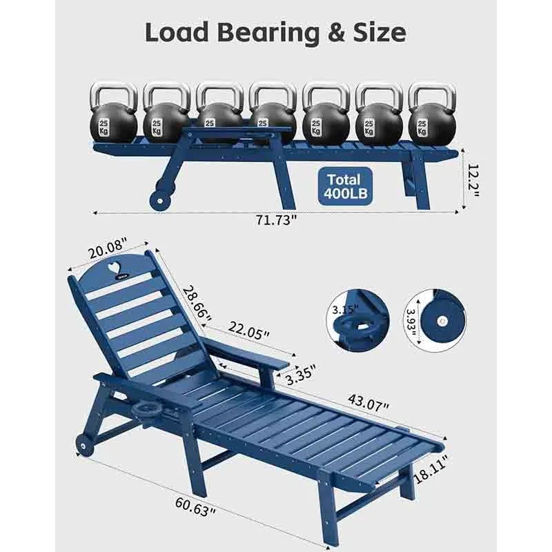 Yoobure Chaise Lounge Chair Outdoor with Wheels & Cupholder