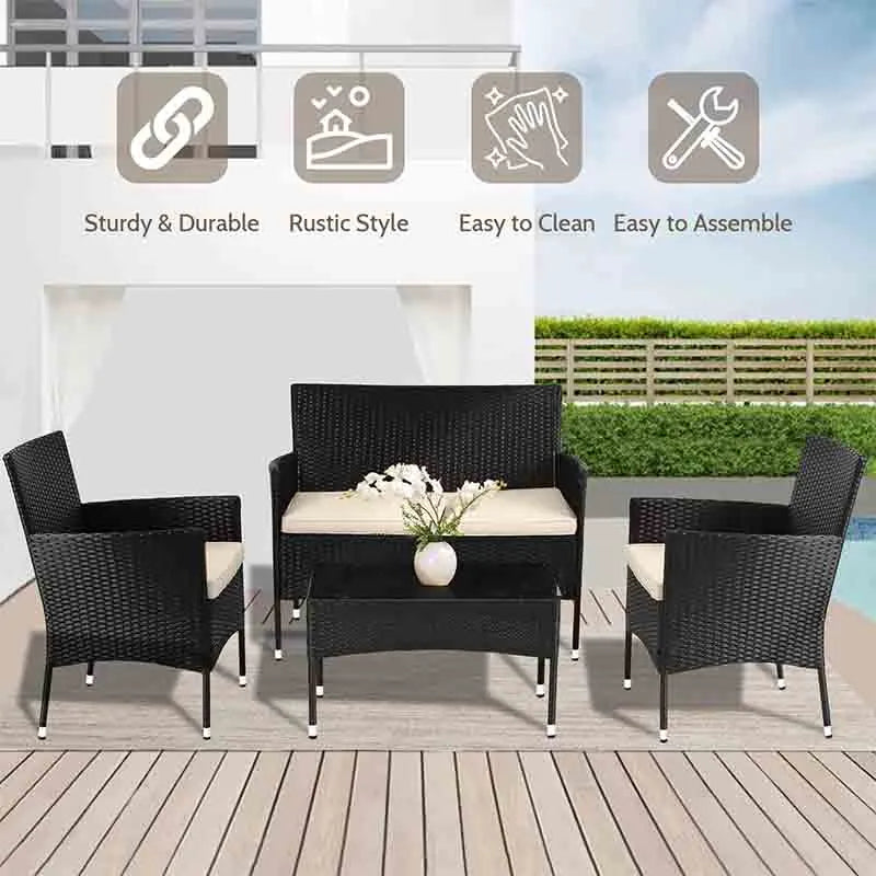 Yoobure Patio Furniture Set 4 Pieces Outdoor Rattan Chair