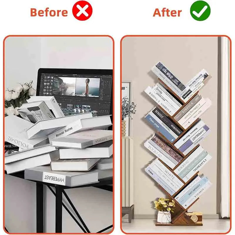 Yoobure 10 Tier Tree Book Shelf, Floor Standing Bookshelf